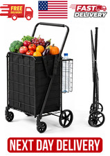 Folding Shopping Cart with Double Baskets Heavy Duty Capacity