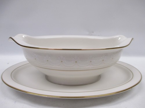 Noritake Gravy Boat w/Underplate White Floral Gold Trim 7-1/2” Across # 7091 - Picture 18 of 23