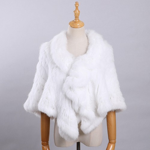 Women's Luxury Genuine Rabbit Fur Knitted Cape Stole Wedding Shawl Wraps Winter - Picture 18 of 41