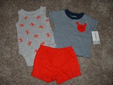 NWT $28 Carters Infant Boys 2-Piece Shortalls Outfits Overall Shorts NB-24 Mo.