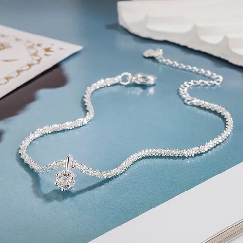 925 Sterling Silver Dot Bracelet,Silver Chain Bracelet,Lab Created Diamond,Gift