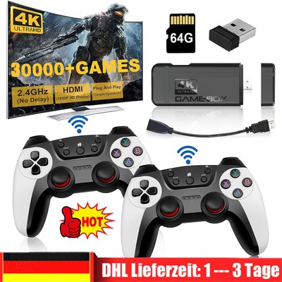 30000+ Retro Videospielkonsole 4K HD TV Spiel Stick 64G+2X Wireless Controller~