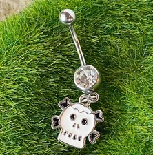 Skull & Crossbones Clear Gem Belly Ring Navel Piercing Pierced Naval