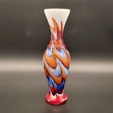 Carlo Moretti Italian Vase With Multicolor Swirl Design on White Opal Glass