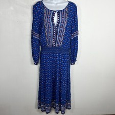 Gap Dress Sz S Red White Blue Floral Long Sleeve Boho Peasant Maxi Lightweight