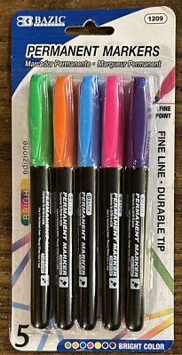 Bazic Fine Point Bright Colors 5 ct Permanent Markers