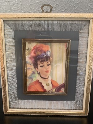 Vintage MCM SHADOWBOX Picture Frame PARISIAN Style Edwardian Lady Streven Print