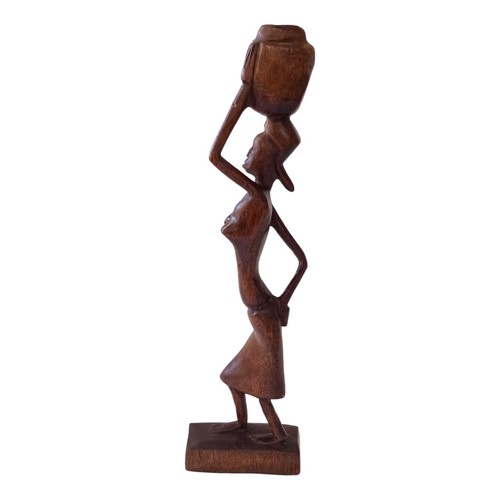 African Wooden Woman Figure Hand Carved Tribal Sculpture Carrying Jug Ethnic Vtg - Picture 9 of 18