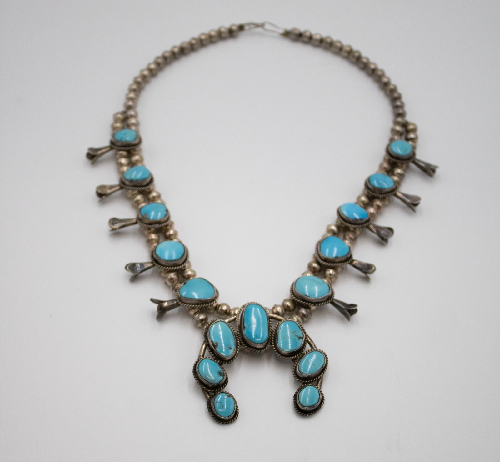 Vintage Navajo Squash Blossom Necklace Native American Turquoise