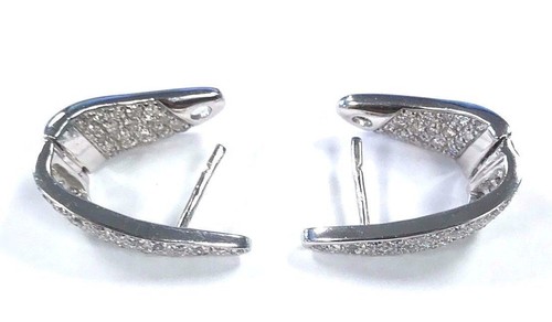 14 Karat White Gold 1.30 CT Diamond Pave Style Dangle Huggies Hoop Earrings E64 - Picture 5 of 6