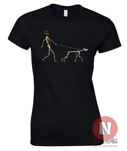 Skeleton dog walker t-shirt x-ray ladies fitted canine doggo tee teeshirt - Picture 2 of 9
