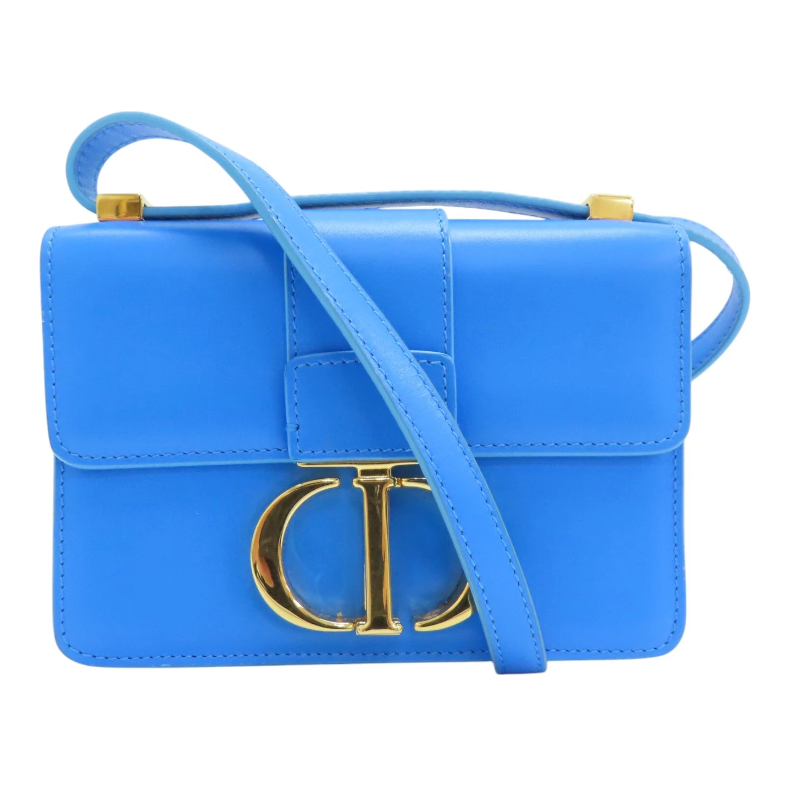 Sac bandoulière DIOR 30 Montaigne cuir de veau bleu métal doré