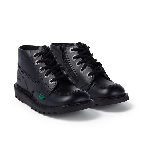Kickers Hi Zip Leather Boots Black Lace Up Ankle Boots Kids Sz 9 US girls boys