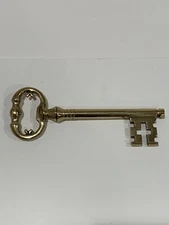 Vintage Brass Skeleton Key Corkscrew Wine Bottle Opener 7"  Italy