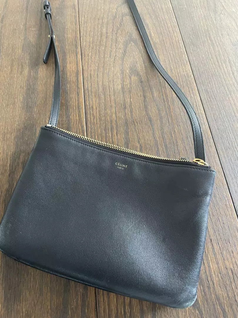 CELINE Black Leather Small Trio Cross Body Bag