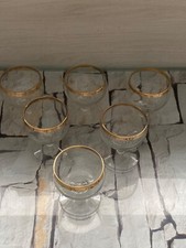 6 high quality, liquor glasses with wide gold rim 1970s