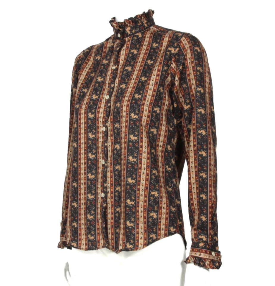 Top De Colección Años 90 ORVIS Calico Floral Pradera Occidental Botón Volantes Cuello Talla 8/275 Foto 3 de 4