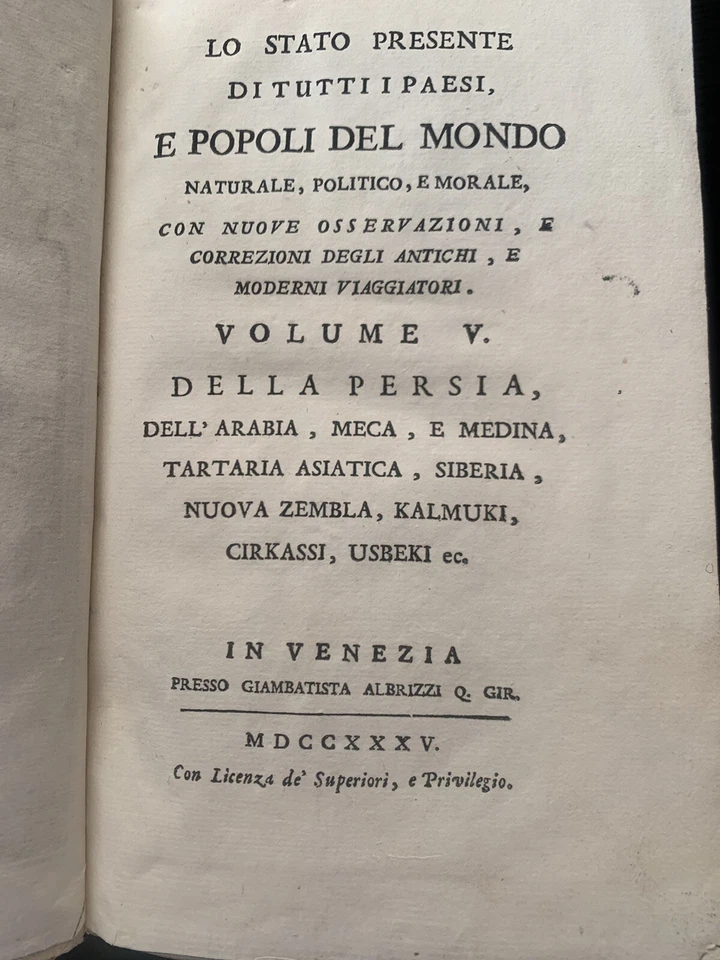 Tommaso Salmon Lo Stato Vol 5 Siberia Persia Uzbekistan Arabia Georgia 1783 - Image 4 of 4