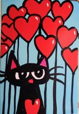 CAT PRINT NEW PHOTO PRINT MATTE 4X6 CAT GIVING OUT RED HEARTS ACRYLIC  NOT Aceo