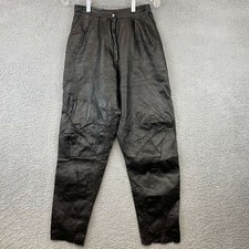 Margaret Godfrey Bagatelle Black Leather Pleated Front Women's Pants Size 8