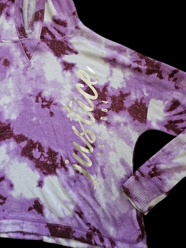 * JUSTICE Purple Tie Dye Hooded Soft Pullover Girls L Size 12-14 - Picture 4 of 5