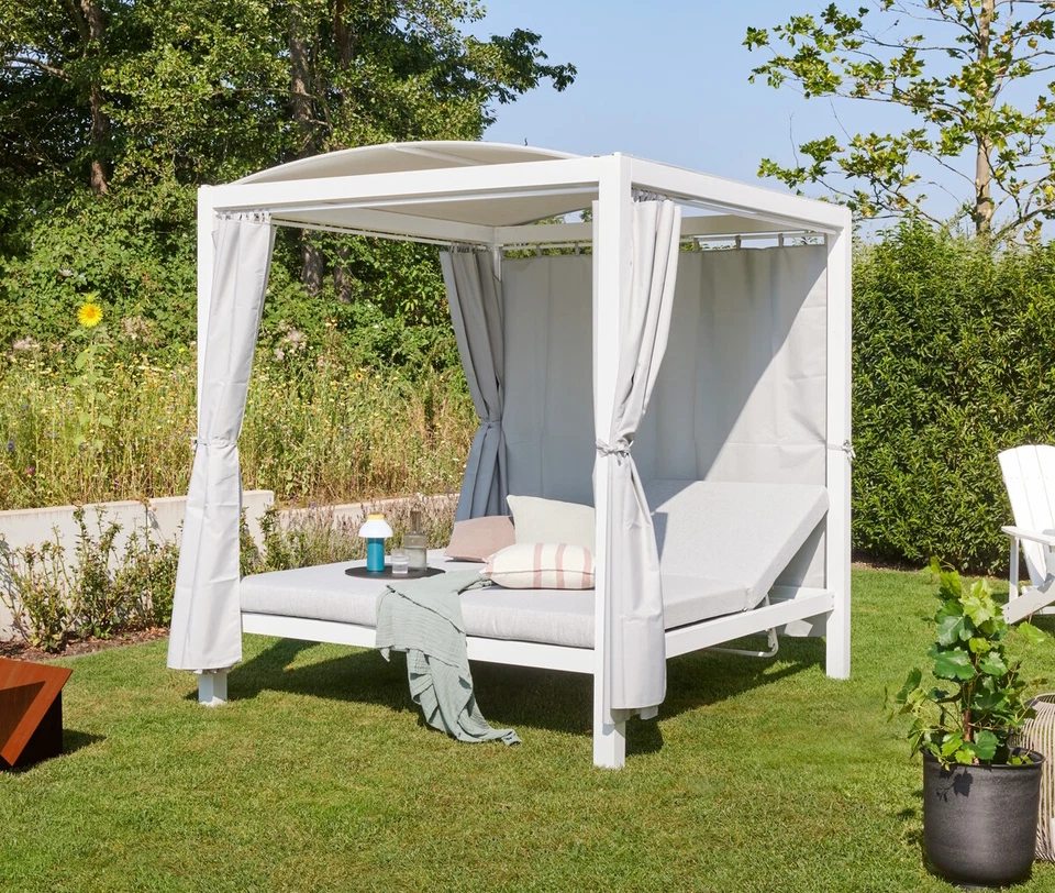 Gartenpavillon weiss Sonneninsel Sonnenliege Gartenliege Pavillon Sonnenschutz - Bild 1 von 4