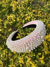 Pink Velvet Full Pearl Headband for Women