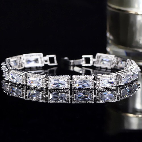 Neu Qualität glänzend weiß Feuer Topas Edelstein Silber Luxus Frauen Charm Armband - Bild 3 von 6