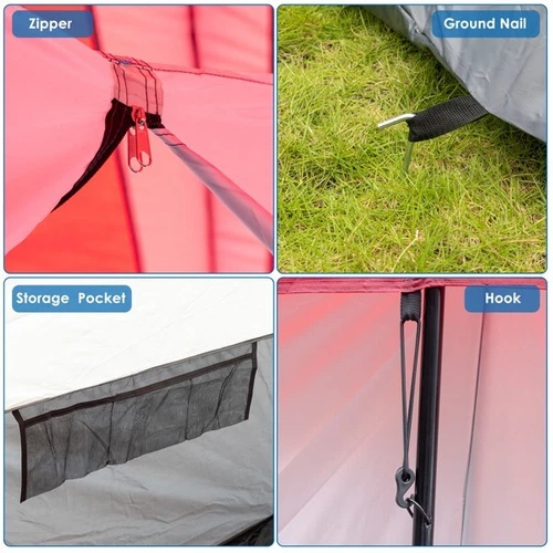 Polyester Fiberglass Poles Can Accommodate 14 People Camping Tent Red - Picture 16 of 19