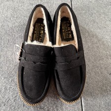 Taryn Rose kilroy Penny Loafer Womens US 8.5 Black Suede Faux Fur Lining Slip On