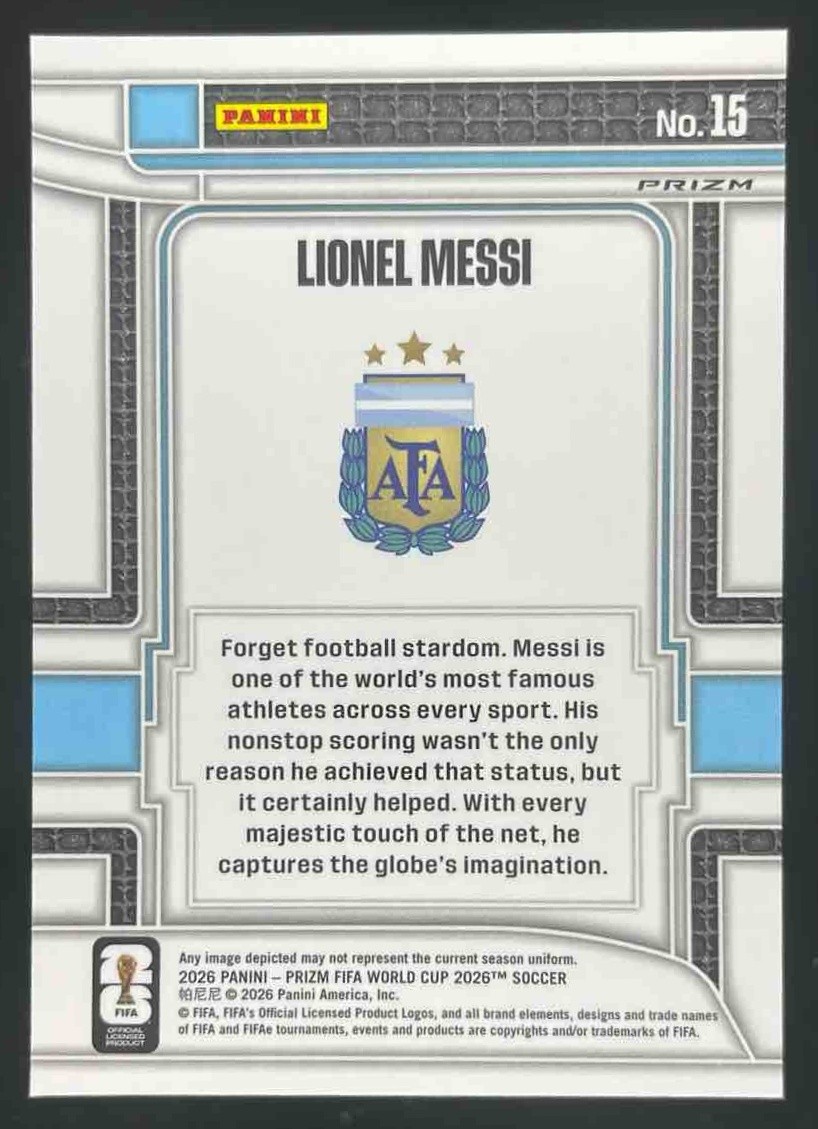 2026 Panini Prizm World Cup Lionel Messi Scorers Club Silver #15 Argentina view 2