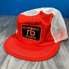 Vtg K Brand Ritchie Bros. Auctioneers Trucker Hat Mens Orange White Snapback Cap
