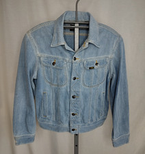 Vintage Lee 101 Mens Denim Trucker Jacket Size Med Made in Tunisia Light Wash