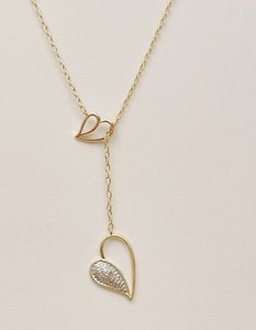 Authentic Savvy Cie 14K Gold Plated Sterling Silver Diamond Double Heart Lariat Necklace