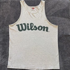Vintage 90s Wilson Tank Top T Shirt Athletic Wear Gray Gym Graphic Men Large USA