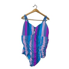 Torrid Wireless Lattice One Piece Swimsuit Plus Size Blue Purple Stripe 4X