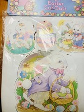 8 New Easter/Spring Die Cut Decorations 1994 Double-sided Chicks, Lambs, Bunny