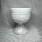 Vintage Milk Glass Pedestal Compote Bowl Ribbed Footed Candy Dish