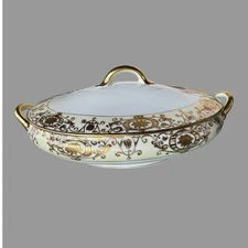 Vintage Noritake 16034 Gilt Decorated Christmas Ball Oval Covered Vegetable Dish