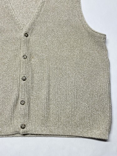 VTG Eddie Bauer Tan Knit Sleeveless Sweater Vest Mens L Tall Grandpa Retro USA - Picture 4 of 15