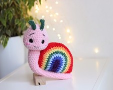 Crochet Plush Snail with Rainbow House   Handmade Amigurumi Toy Gift