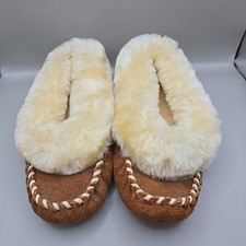 Vintage Sioux By Mox Tru-Stitch Brown Suede Moccasins W/ Cream Faux Fur Size 5