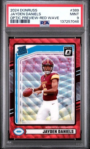 2024 PANINI DONRUSS OPTIC PREVIEW-RED WAVE #389 JAYDEN DANIELS ROOKIE RC PSA 9