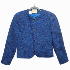 Pendleton Tweed Jacket Womens Large Blue Wool Button Front