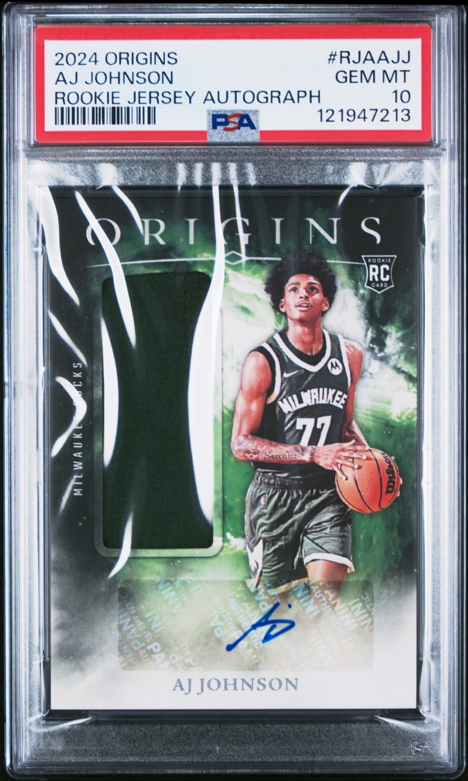 PSA 10 - AJ JOHNSON Auto - 2024 Origins Rookie Jersey RPA Autograph Patch BUCKS