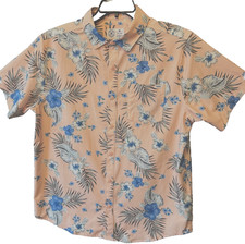 Hurley Tropical Hawaiian Floral Shirt Mens Size M Short Sleeve Blue Peach EUC