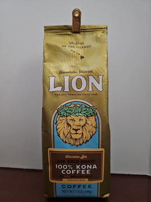NEW! LION 100% Kona Coffee 24K Gold Medium Roast Ground Coffee-7oz