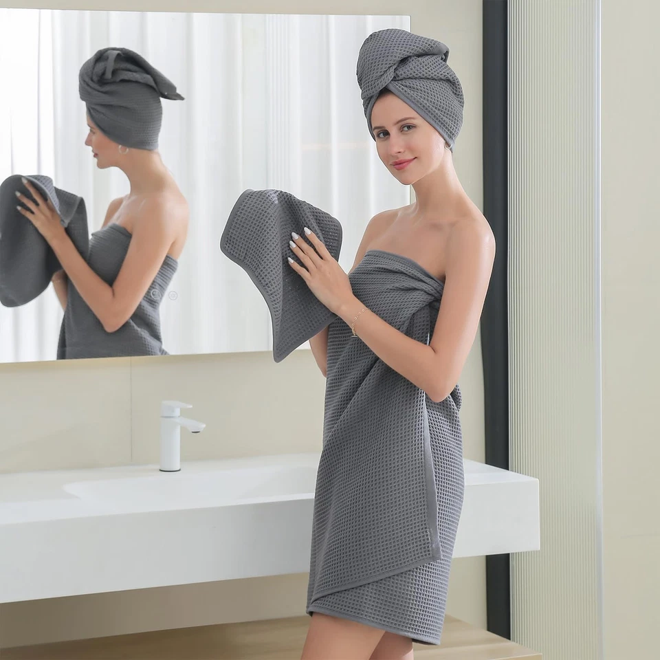 Sábanas de baño extra grandes de 40 x 80 pulgadas toallas microfibra gofre murciélago de gran tamaño... Foto 3 de 4