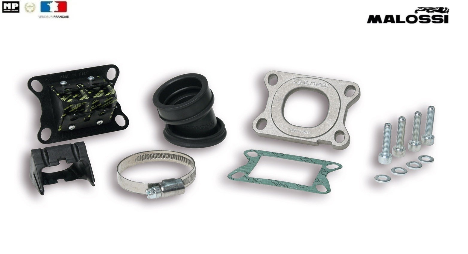 Pipe Malossi Ø 28 mm et boite à clapets VL6 VL15 pour moteur AM6 Derbi
