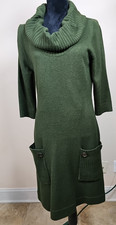 London Times Women Knit Dress Size Large Green Front Pockets Cowl Neck